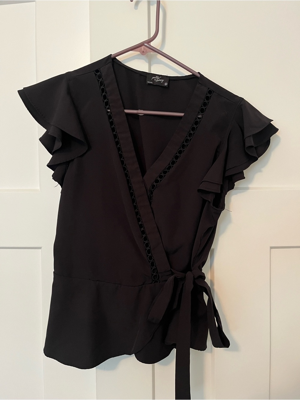 Milk & Honey Black Ruffle Wrap Top- M